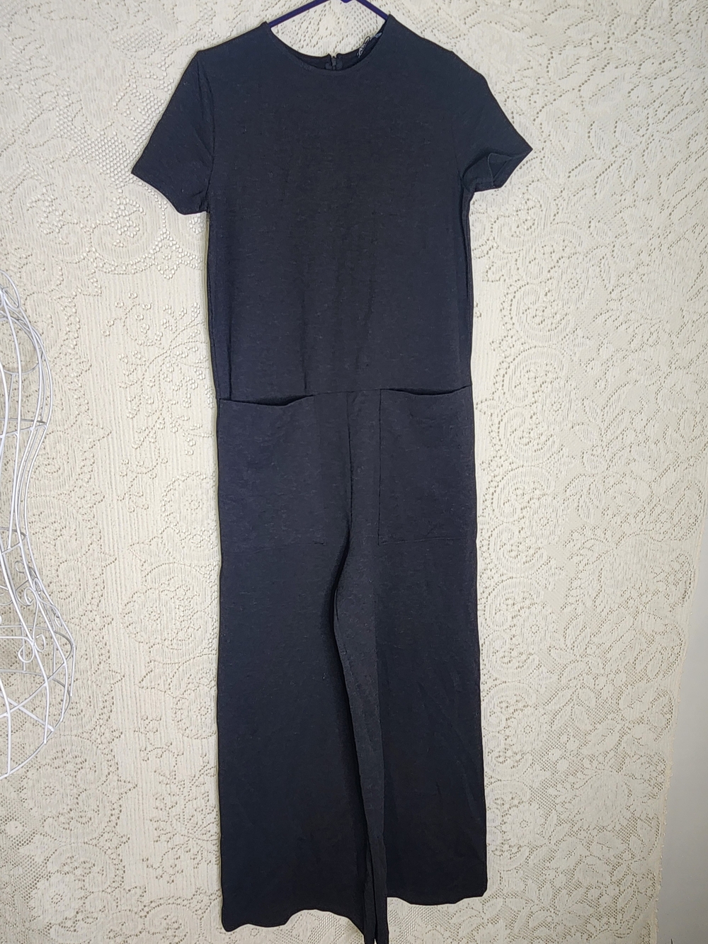Zara Dark Grey Short-Sleeve Wide-Leg Jumpsuit